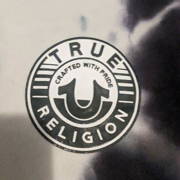 True Religion Sunset Tie Dye Black/White Crewneck Sweatshirt Cropped Small NWT - Picture 5 of 9